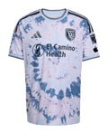 San Jose Earthquakes 2026 away shirt front, sky blue tie-dye Dead kit
