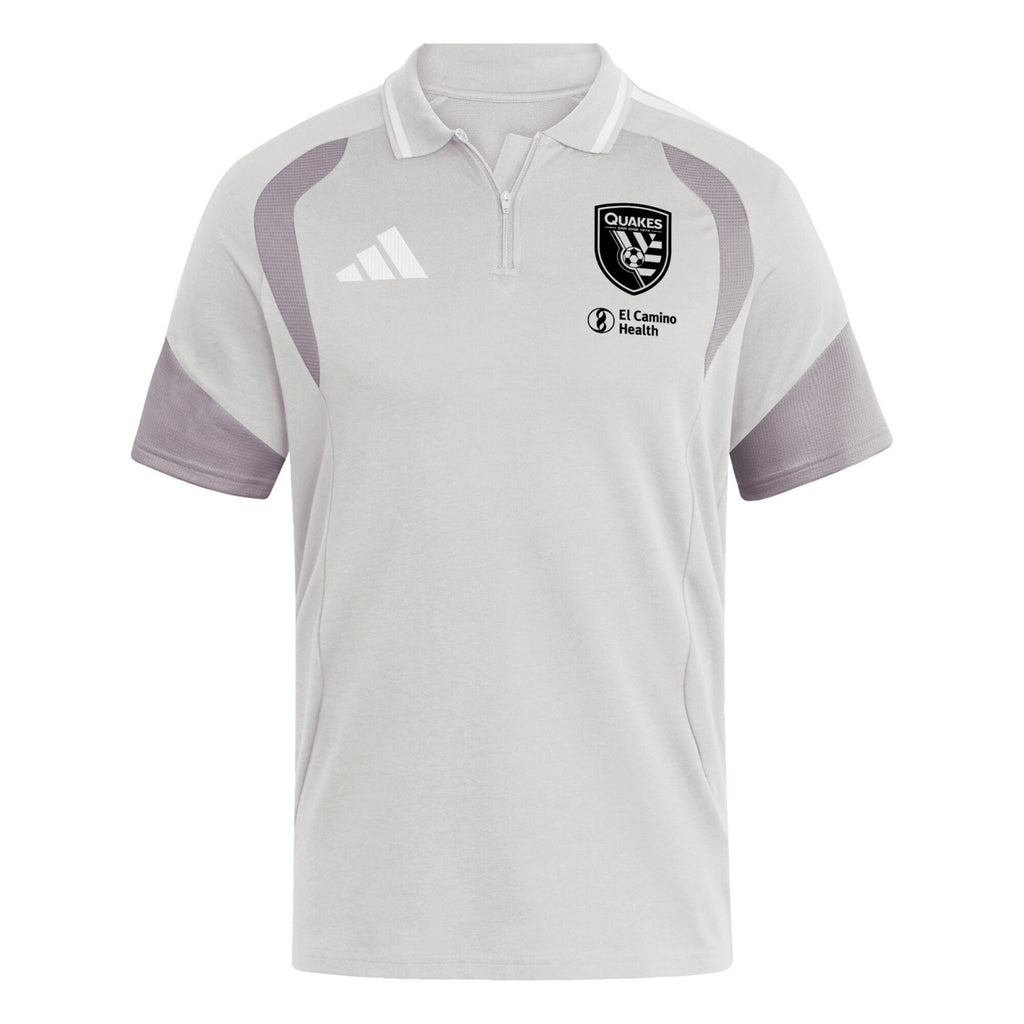 San Jose Earthquakes 2026 travel polo shirt front, light grey with white collar