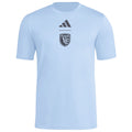 San Jose Earthquakes 2026 sky blue travel shirt front with club crest