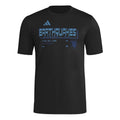San Jose Earthquakes 2026 black travel shirt front with EARTHQUAKES graphic