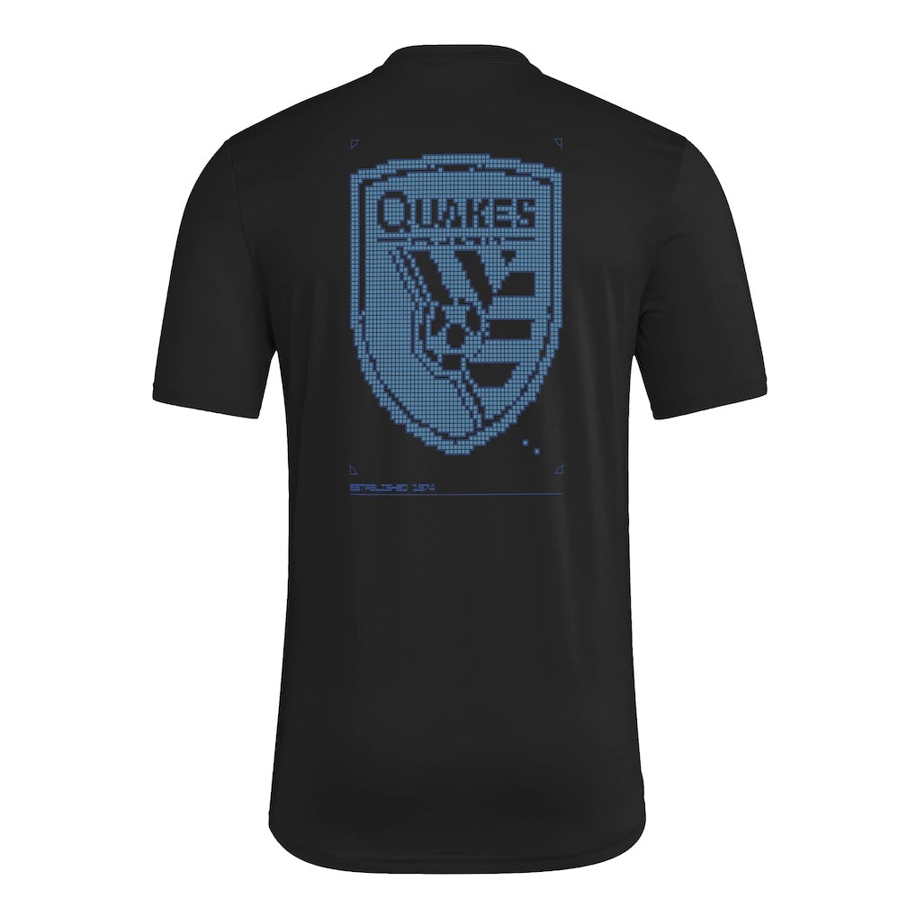 San Jose Earthquakes 2026 black travel shirt back with large crest