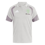 Seattle Sounders FC 2026 travel polo shirt front, light grey with white collar