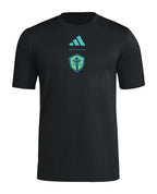 Seattle Sounders FC 2026 black travel shirt front with teal crest