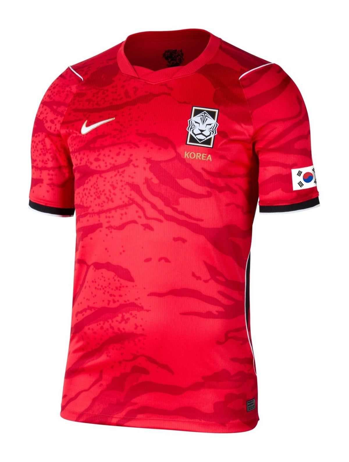 South Korea 2026 home shirt front, red with tiger stripes