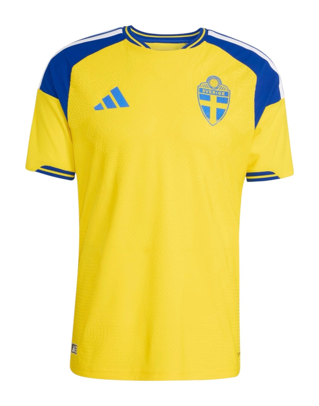 Sweden 2026 home shirt front, yellow with blue shoulders