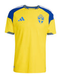 Sweden 2026 home shirt front, yellow with blue shoulders