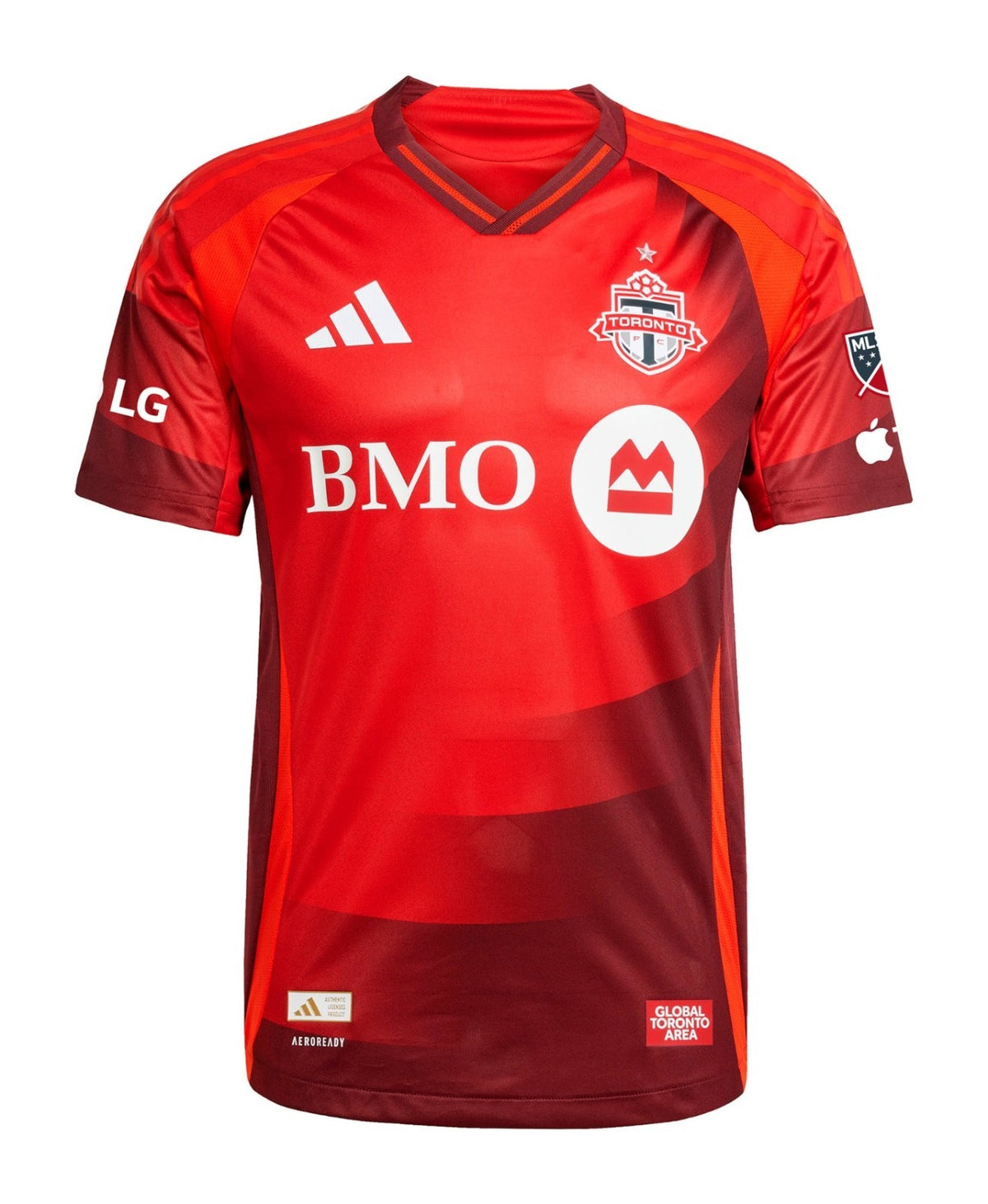 Toronto FC 2026 home shirt front, red Club kit with three shades of red