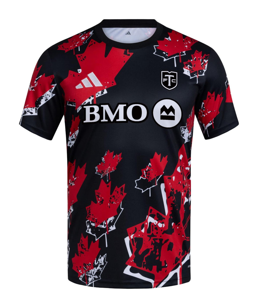 Toronto FC 2026 pre-match Canadiana shirt front, black with red maple leaves