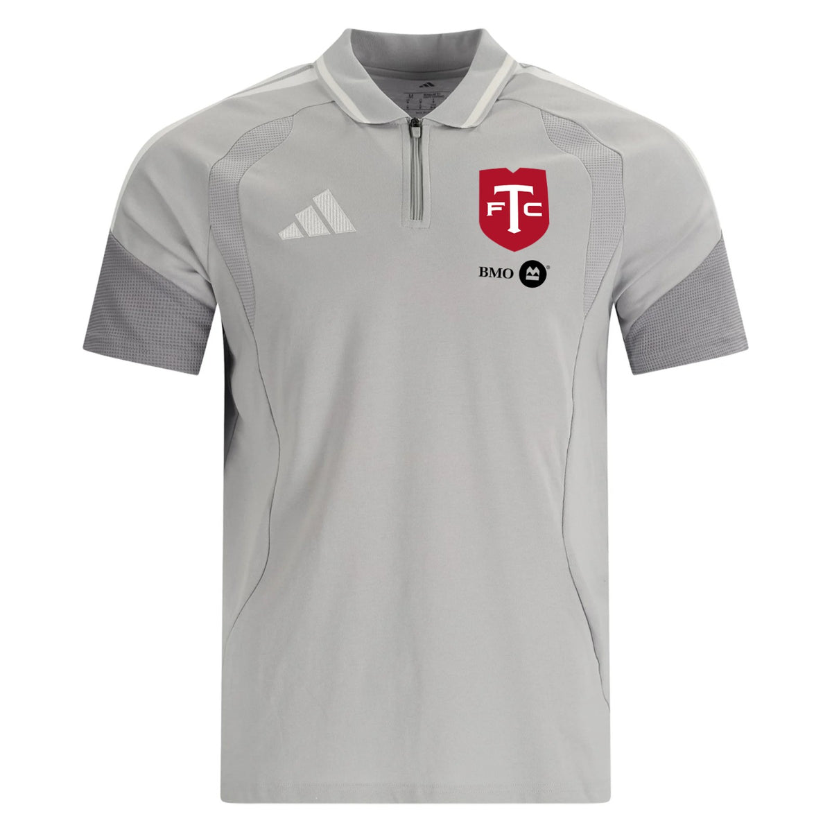Toronto FC 2026 travel polo shirt front, light grey with zip collar