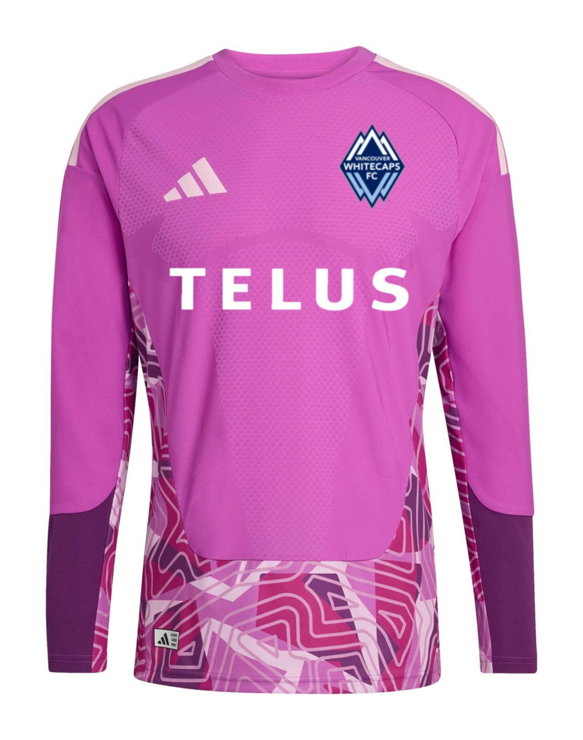 Vancouver Whitecaps 2026 pink goalkeeper shirt front with purple sleeves