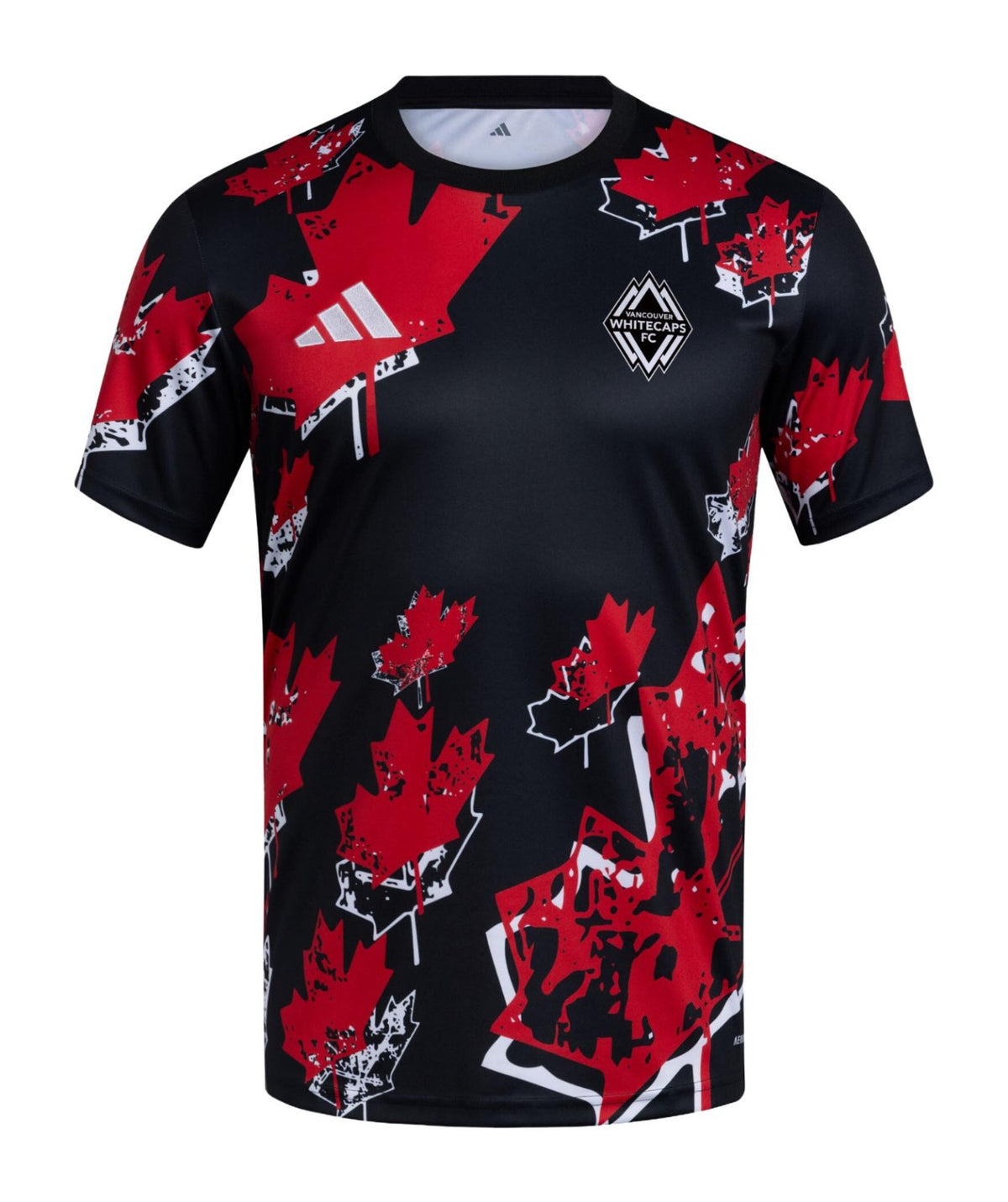 Vancouver Whitecaps 2026 pre-match shirt front, black with red maple leaves
